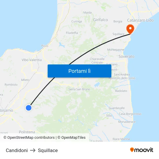 Candidoni to Squillace map