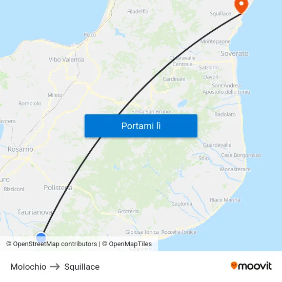 Molochio to Squillace map