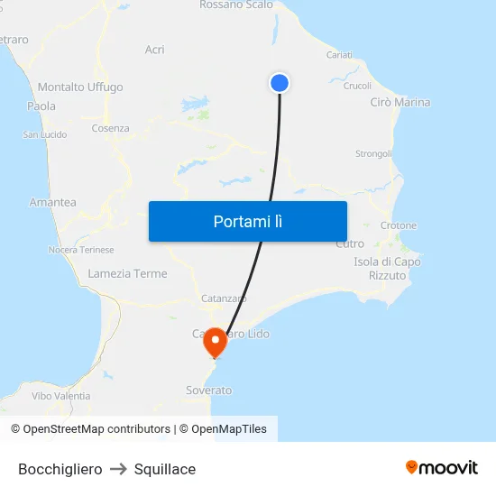 Bocchigliero to Squillace map