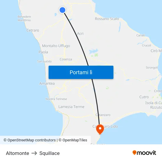 Altomonte to Squillace map