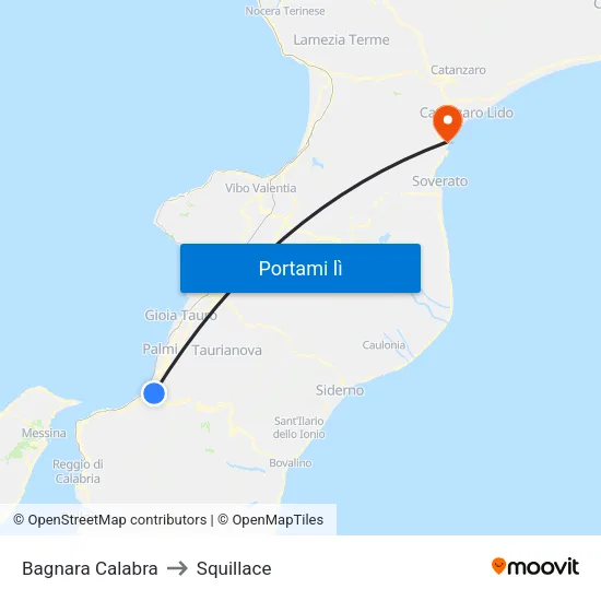 Bagnara Calabra to Squillace map