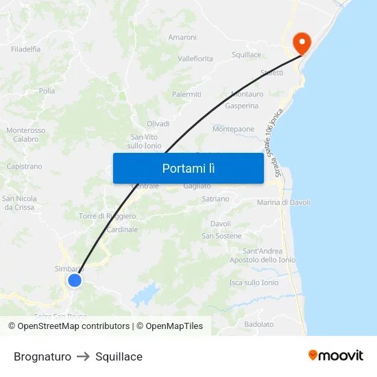 Brognaturo to Squillace map