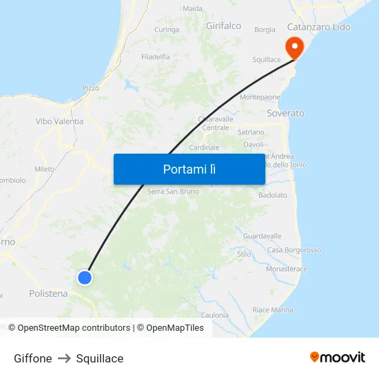 Giffone to Squillace map