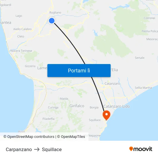 Carpanzano to Squillace map