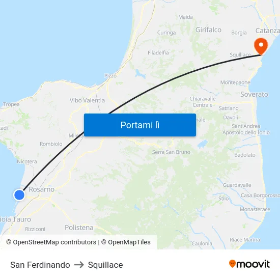 San Ferdinando to Squillace map