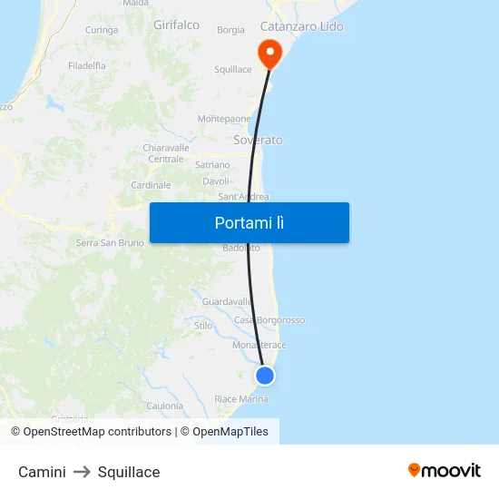 Camini to Squillace map