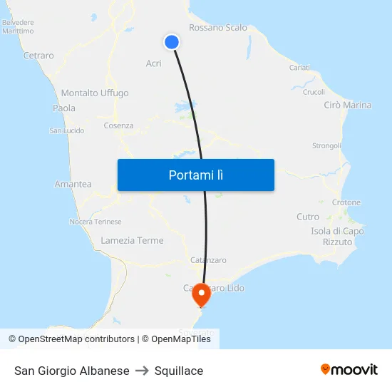 San Giorgio Albanese to Squillace map