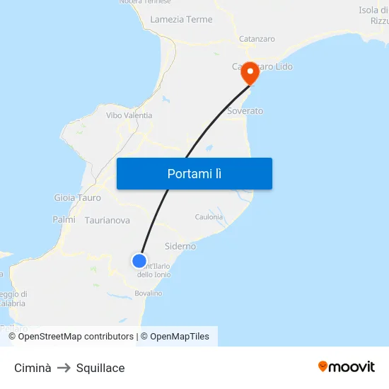 Ciminà to Squillace map