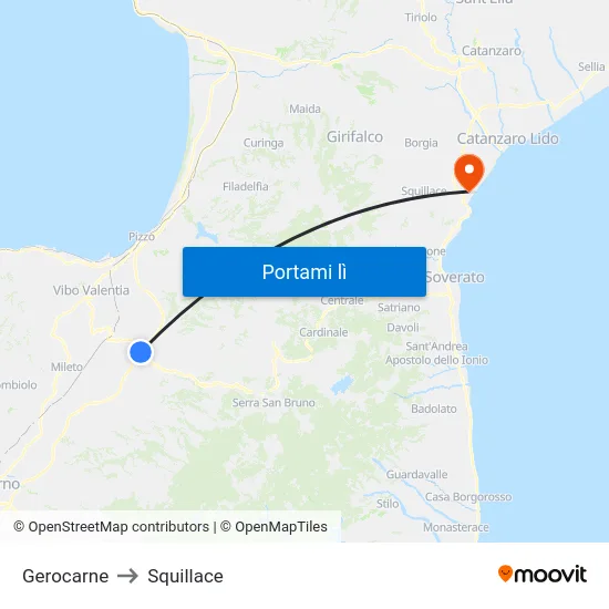 Gerocarne to Squillace map