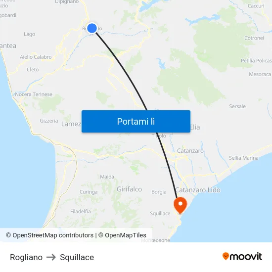 Rogliano to Squillace map