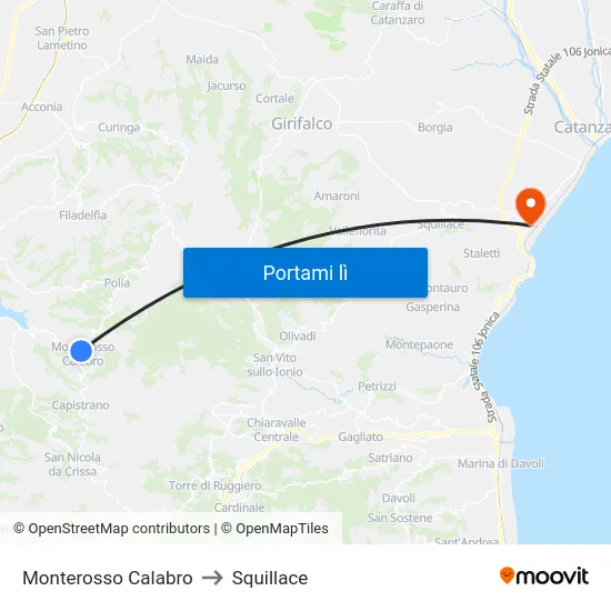 Monterosso Calabro to Squillace map