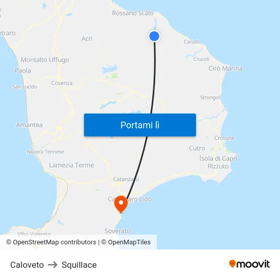 Caloveto to Squillace map