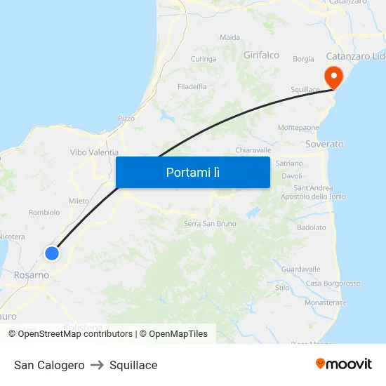 San Calogero to Squillace map