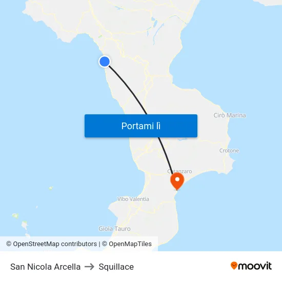 San Nicola Arcella to Squillace map