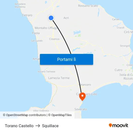 Torano Castello to Squillace map
