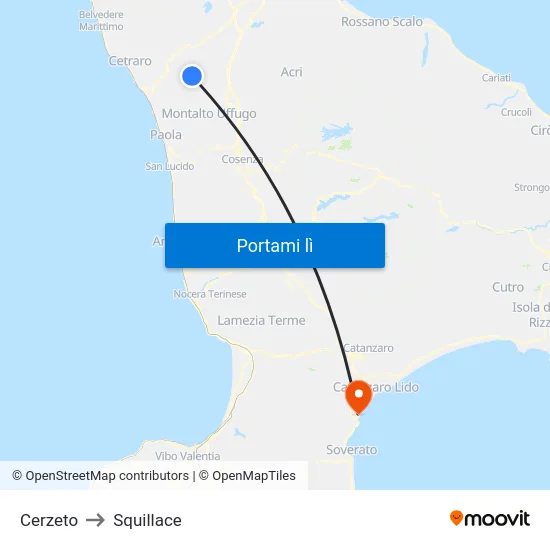 Cerzeto to Squillace map