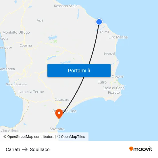 Cariati to Squillace map