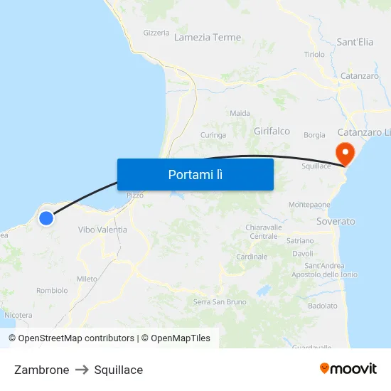 Zambrone to Squillace map