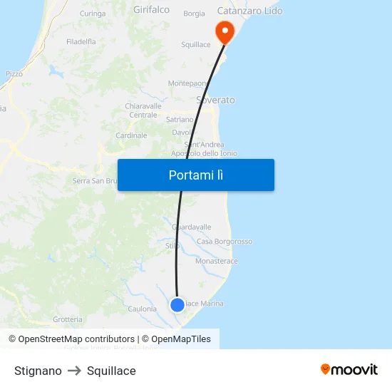 Stignano to Squillace map