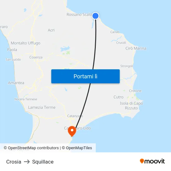 Crosia to Squillace map