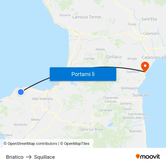Briatico to Squillace map