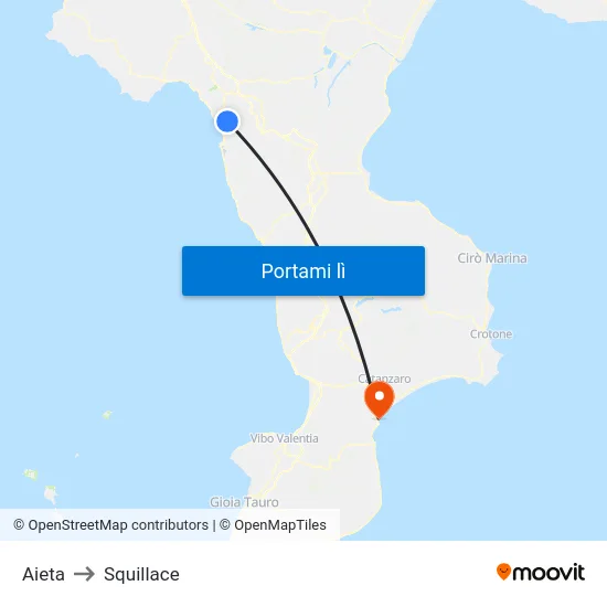 Aieta to Squillace map