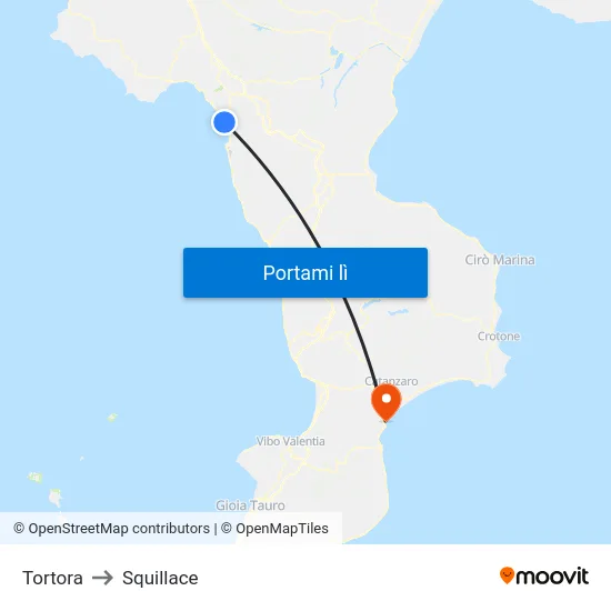 Tortora to Squillace map