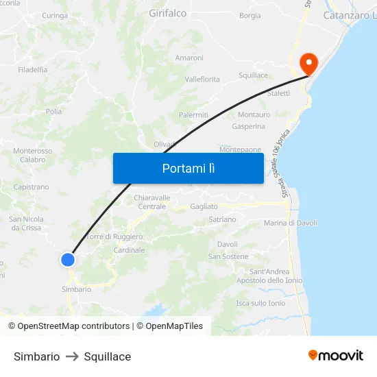 Simbario to Squillace map