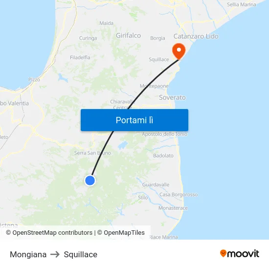 Mongiana to Squillace map