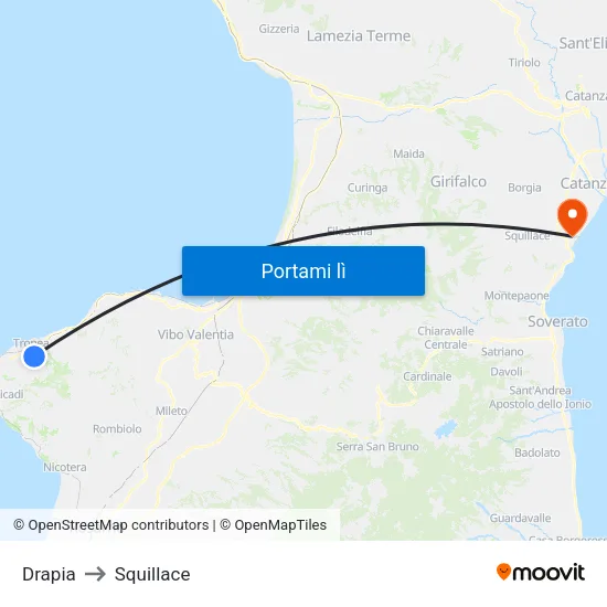 Drapia to Squillace map