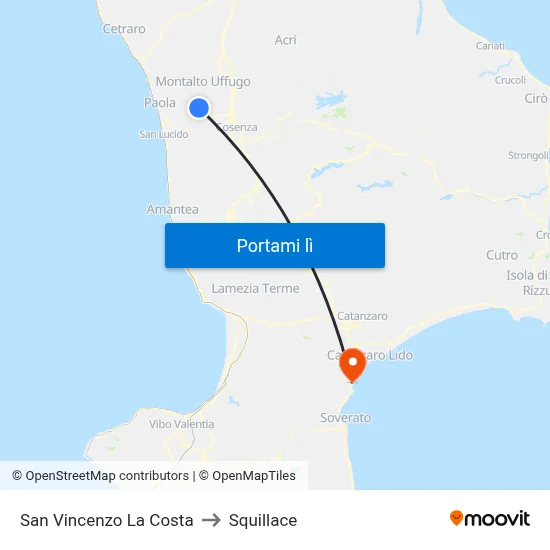 San Vincenzo La Costa to Squillace map