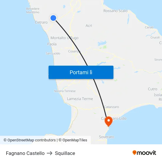 Fagnano Castello to Squillace map