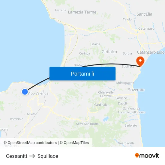 Cessaniti to Squillace map