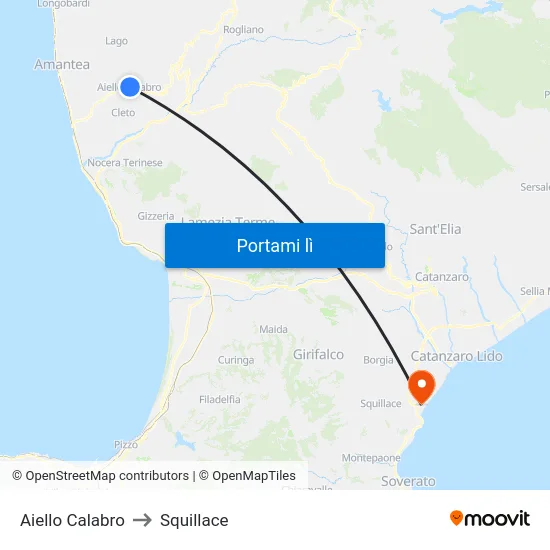 Aiello Calabro to Squillace map