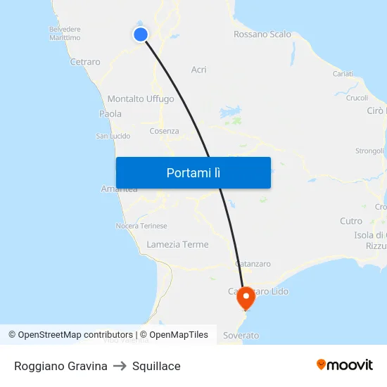 Roggiano Gravina to Squillace map
