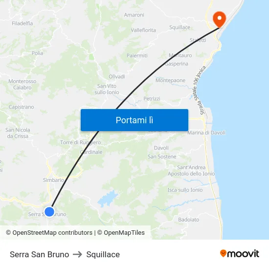 Serra San Bruno to Squillace map