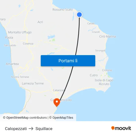 Calopezzati to Squillace map