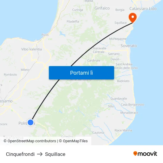 Cinquefrondi to Squillace map
