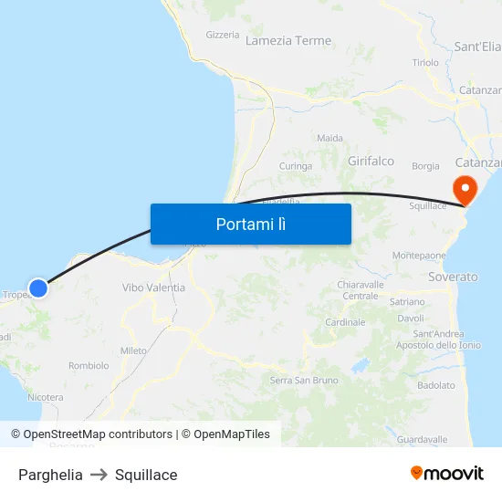 Parghelia to Squillace map
