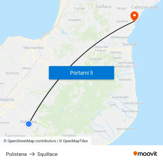 Polistena to Squillace map