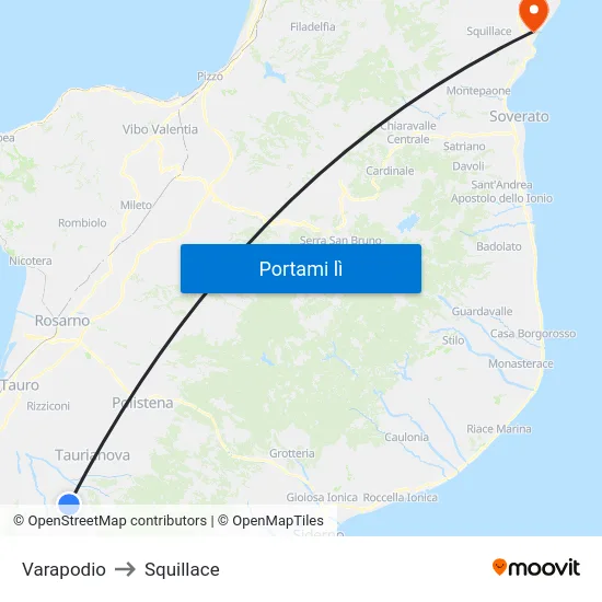 Varapodio to Squillace map