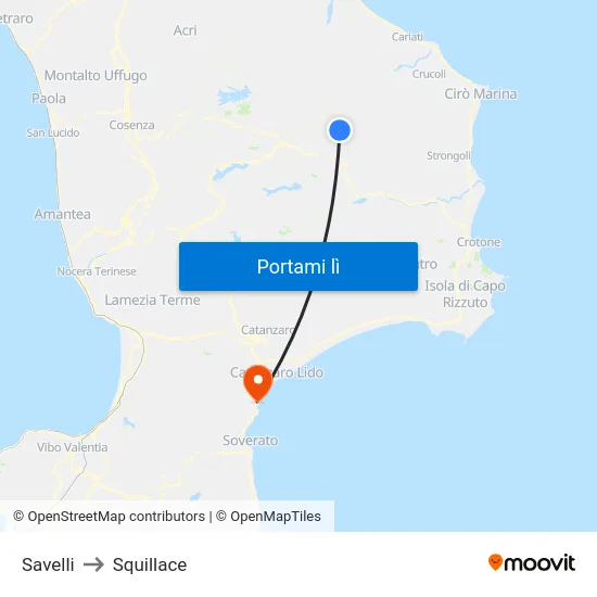 Savelli to Squillace map