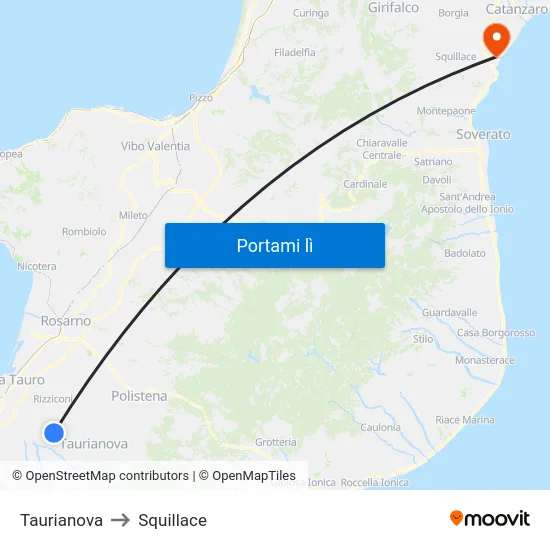 Taurianova to Squillace map