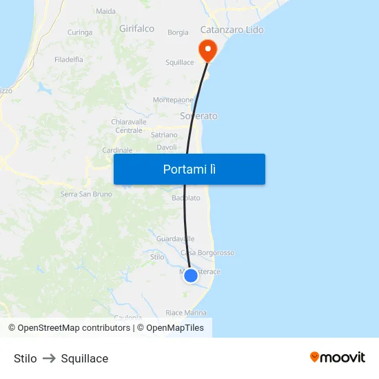 Stilo to Squillace map