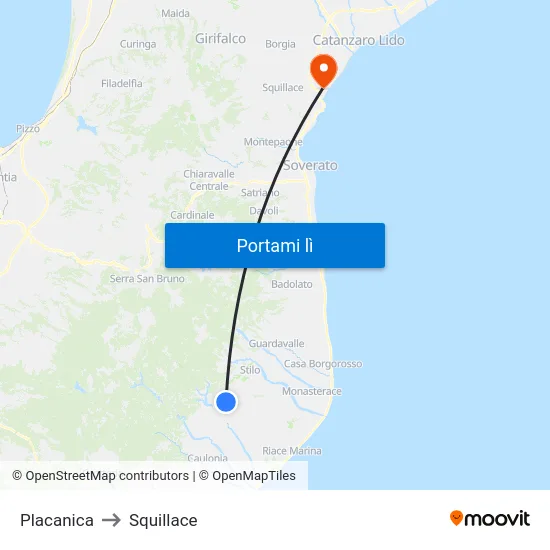 Placanica to Squillace map