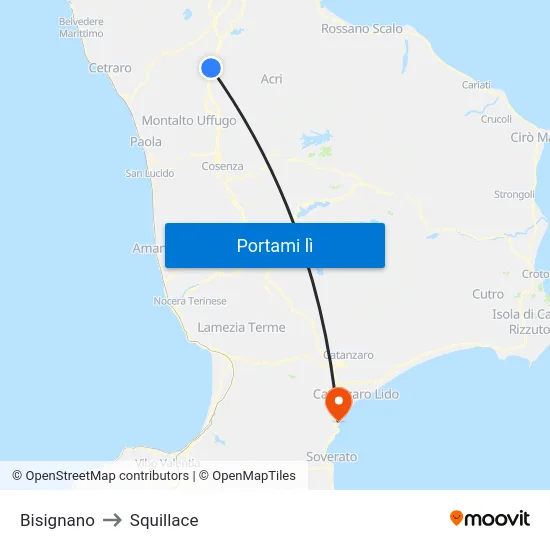 Bisignano to Squillace map