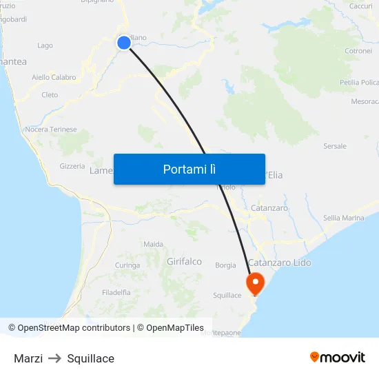 Marzi to Squillace map