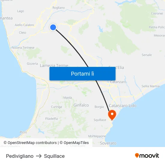 Pedivigliano to Squillace map