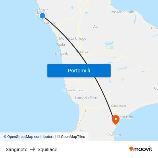 Sangineto to Squillace map