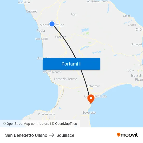 San Benedetto Ullano to Squillace map